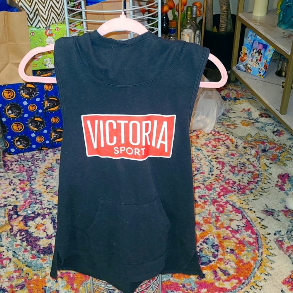 Black and red small  RareVictoria Secret Sport sleeveless hoodie